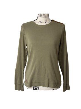 Lauren Ralph Lauren Womens Size L Top Long Sleeve Elbow Patch Equestrian Olive